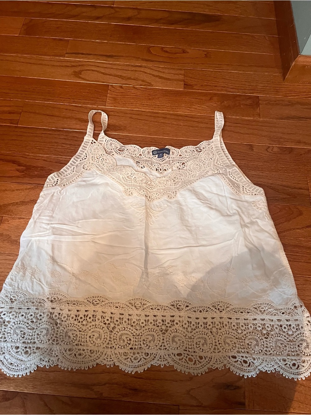 Democracy Lace Trim Sleeveless Camisole Tank Top - White XL